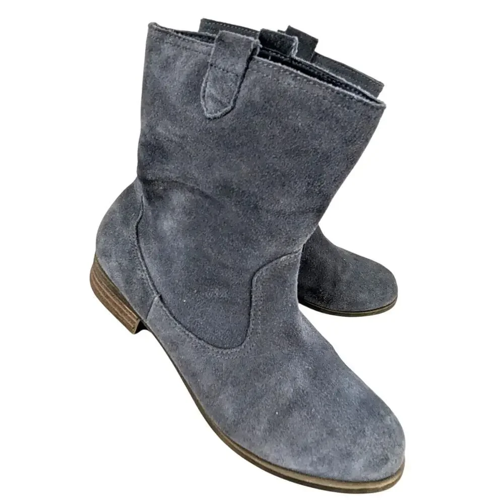 MOSSIMO! DOVE GRAY GENUINE SUEDE LEATHER BOHO CHIC SLIP-ON LOW HEEL BOOTS! SZ 8M